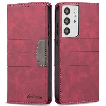 BINFEN COLOR Folio Flip Leather Phone Shell Auto-absorbed Magnetic Closure Leather Phone Protection Case for Samsung Galaxy S21 Ultra 5G