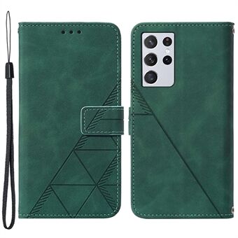 PB2 Series PU Leather Cover Inner TPU Phone Case Imprinting Lines Stand Wallet Protector Shell for Samsung Galaxy S21 Ultra 5G