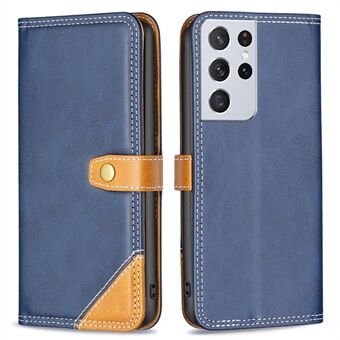 BINFEN COLOR BF Leather Series-8 for Samsung Galaxy S21 Ultra 5G Phone Cover 12 Style Double Stitching Lines Splicing Leather Shockproof Phone Wallet Case Stand