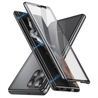 For Samsung Galaxy S21 Ultra 5G Double-Sided Tempered Glass Case Magnetic Metal Frame Phone Cover with Lock Buckle