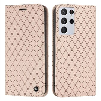 For Samsung Galaxy S21 Ultra 5G / S30 Ultra 5G Rhombus Embossing Litchi Texture Phone Stand Wallet Case RFID Blocking PU Leather Shockproof Cover