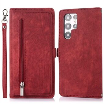 For Samsung Galaxy S21 Ultra 5G Zipper Wallet Case PU Leather Stand Multi-Functional 9 Card Slots Magnetic Cover with Strap