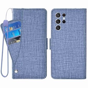 For Samsung Galaxy S21 Ultra 5G Stand Wallet Jean Cloth Texture PU Leather Case Rotating Card Slot Anti-drop Phone Cover