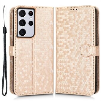 Anti-drop Phone Case For Samsung Galaxy S21 Ultra 5G, Dot Pattern Imprinted PU Leather Magnetic Clasp Flip Wallet Stand Phone Cover with Strap