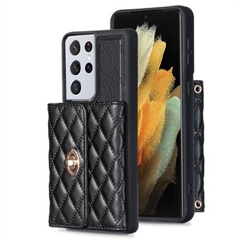 BF21-Style For Samsung Galaxy S21 Ultra 5G PU Leather+TPU Phone Protective Case Card Holder Kickstand Cover with Shoulder Strap