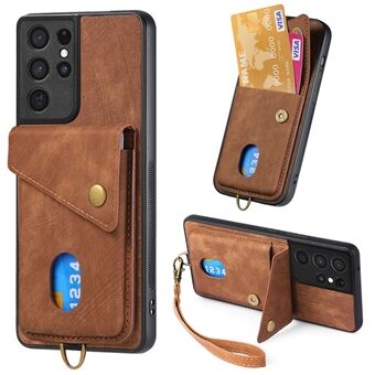 For Samsung Galaxy S21 Ultra 5G Kickstand Phone Case PU Leather Coated PC+TPU Cover with Card Holder