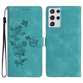 For Samsung Galaxy S21 Ultra 5G Wallet Stand Leather Phone Case Flower Imprint Phone Cover