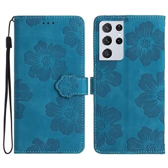 Cell Phone Cover Shell for Samsung Galaxy S21 Ultra 5G , Stand Flowers Imprinted PU Leather Wallet Case