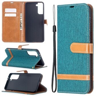 Color Splicing Jeans Cloth Skin for Samsung Galaxy S21+ 5G Wallet Leather Phone Cover Case