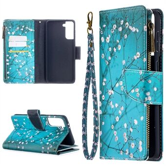 BF03 Pattern Printing Leather Phone Shell with Zipper Pocket Wallet for Samsung Galaxy S21+ 5G