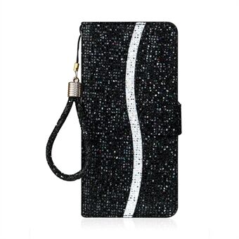 Glittery Powder Splicing Wallet Stand Leather Phone Cover for Samsung Galaxy S21+ 5G