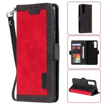 Retro Style Splicing Leather Cover for Samsung Galaxy S21+ 5G Wallet Case with Lanyard