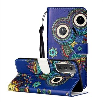 Embossed Patterned Stand Leather Protective Wallet Case with Strap for Samsung Galaxy S21+ 5G