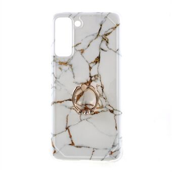 IMD Marble Pattern Four-corner Cushion TPU Cover with Kickstand for Samsung Galaxy S21 Plus 5G