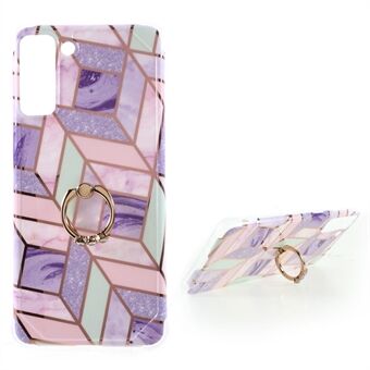 Four Corner Cushion IMD Splicing Marble Pattern TPU Protector Cover with Kickstand for Samsung Galaxy S21 Plus 5G