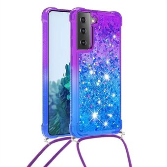 Gradient Glitter Squins Quicksand Shock-Absorbed TPU Cell Phone Shell with Strap for Samsung Galaxy S21 Plus 5G