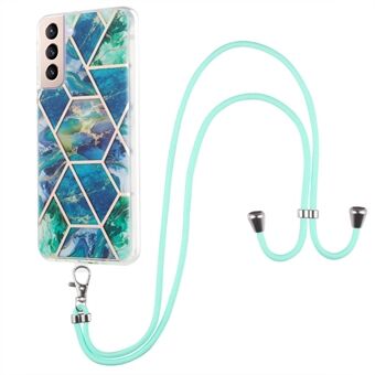 Splicing TPU Phone Cover IMD Electroplating Marble Pattern Protective Case with Lanyard for Samsung Galaxy S21+ 5G