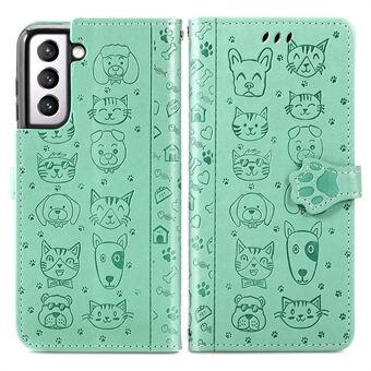 Imprinting Cat Dog Pattern Design Magnetic Leather Stand Case for Samsung Galaxy S21+ 5G