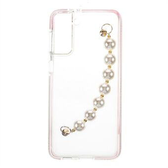 Bi-color Anti-Drop Transparent TPU Phone Case with Pearl Hand Strap for Samsung Galaxy S21+ 5G