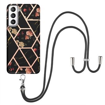 Ultra Slim Marble Pattern IMD Design Anti-Scratch Shockproof Flexible Electroplating TPU Protective Cover with Lanyard for Samsung Galaxy S21+ 5G