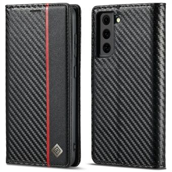 LC.IMEEKE Leather Case Carbon Fiber Pattern Phone Shell with Wallet for Samsung Galaxy S21+ 5G