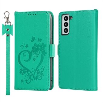 Heart Imprint Full-protected Anti-drop Leather Wallet Phone Case with Stand for Samsung Galaxy S21 Plus 5G