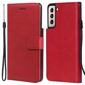 Well-Protected Solid Color PU Leather Phone Case Wallet Stand Cover with Strap for Samsung Galaxy S21+ 5G