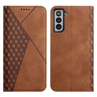 Auto-absorbed Skin-touch Rhombus Imprint Full-Protection Leather Stand Wallet Phone Cover Shell for Samsung Galaxy S21+ 5G