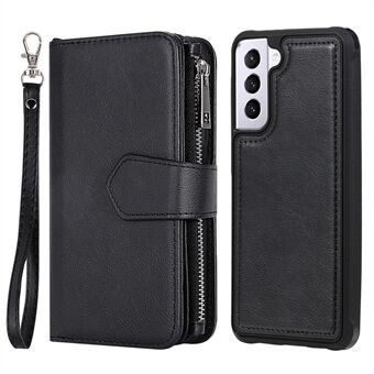 Solid Color Wallet Stand Design Detachable 2-in-1 Leather Case Shell with Zipper Pocket for Samsung Galaxy S21+ 5G