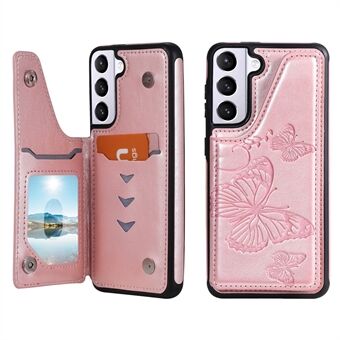 Butterfly Imprinted Card Slot Design PU Leather Coated TPU Case Kickstand Phone Cover for Samsung Galaxy S21+ 5G