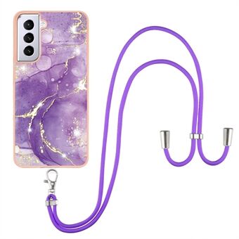 Marble Pattern Printing Electroplated Soft Flexible TPU IMD Shock-Absorption Phone Case with Lanyard for Samsung Galaxy S21+ 5G