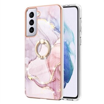 Multi-Color Flexible TPU Cover Rotary Ring Kickstand Design Electroplating Frame IMD Marble Pattern IML Phone Case for Samsung Galaxy S21+ 5G