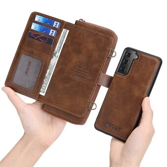 MEGSHI 020 Series Shoulder Strap Magnetic Wallet Detachable Design PU Leather TPU Cover with Stand for Samsung Galaxy S21+ 5G