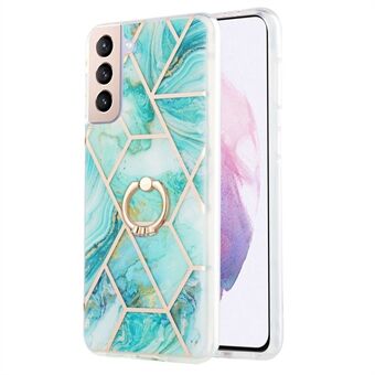 Soft Phone Back Covering Electroplating 2.0mm IMD IML Soft TPU Case Marble Pattern Phone Case with Ring Kickstand for Samsung Galaxy S21+ 5G