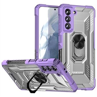 RUGGED SHIELD Anti-fall Protection Hard PC + Soft TPU Phone Case Ring Kickstand Cover for Samsung Galaxy S21+ 5G