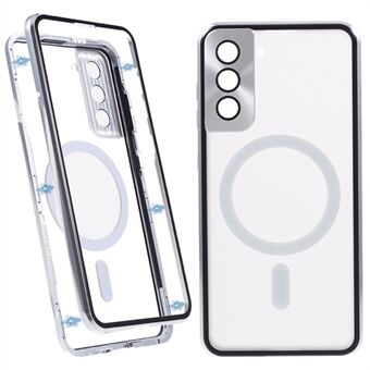 For Samsung Galaxy S21+ 5G Magnetic Phone Case Metal Frame Tempered Glass Back Frosted PC Double-sided Protection Cover