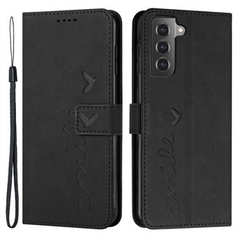 Stand Wallet Leather Phone Cover for Samsung Galaxy S21+ 5G, Skin-touch Imprinting Heart Shape Protective Case