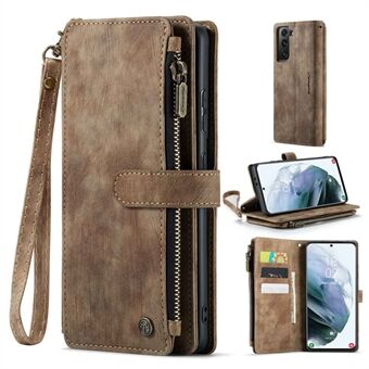 CASEME C30 Series Anti-fall Phone Wallet Case for Samsung Galaxy S21+ 5G, Multiple Card Slots Shockproof Zipper Pocket Stand Cover PU Leather Phone Shell