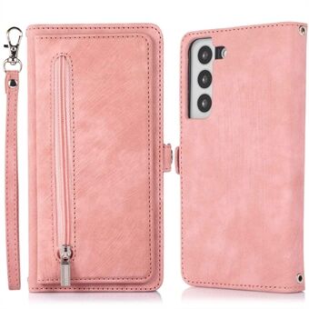 For Samsung Galaxy S21+ 5G Wallet Zipper Pocket Leather Case Multi-Functional 9 Card Holder Stand Cover with Wrist Strap