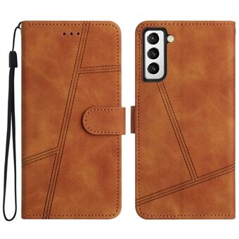 For Samsung Galaxy S21+ 5G Skin-touch Feeling Lines Decor Vintage PU Leather Flip Cover Anti-scratch Anti-drop Phone Stand Wallet Case