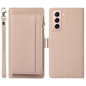 For Samsung Galaxy S21+ 5G Litchi Texture 2-in-1 PU Leather Phone Case Stand Magnetic Detachable Zipper Wallet Anti-scratch Phone Cover with Strap