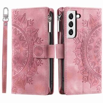 Zipper Pocket Wallet Case for Samsung Galaxy S21+ 5G, Mandala Flower Imprinted PU Leather Stand Cover with Multiple Card Slots