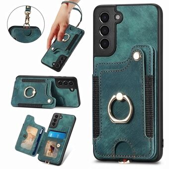 Phone Cover for Samsung Galaxy S21+ 5G , PU Leather Coated PC+TPU RFID Blocking Card Holder Kickstand Case