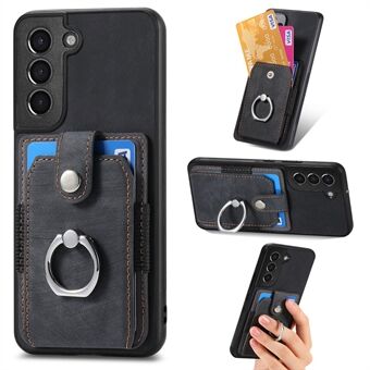 Card Holder Phone Case for Samsung Galaxy S21+ 5G PU Leather+PC+TPU Cover with Ring Kickstand