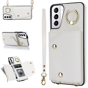 For Samsung Galaxy S21+ 5G Zipper Wallet Ring Kickstand Case PU Leather Coated TPU Phone Cover