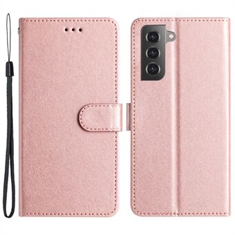 PU Leather+TPU Phone Protector for Samsung Galaxy S21+ 5G , Wallet Function Stand Silk Texture Flip Case with Hand Strap