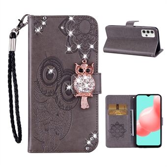 Owl Imprint Rhinestone Decor Wallet Leather Case for Samsung Galaxy A32 5G Stand Shell