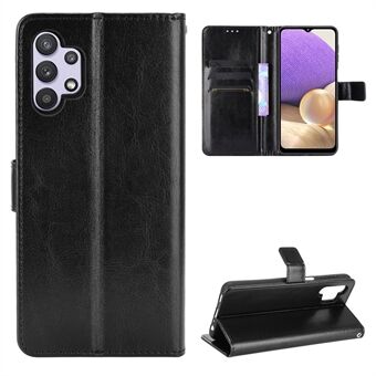 Crazy Horse Skin Leather Phone Wallet Stand Cover Shell with Lanyard for Samsung Galaxy A32 5G