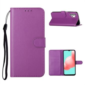 Stand Wallet Design Plain Leather Protective Shell Magnetic Closure Flip Case for Samsung Galaxy A32 5G/M32 5G