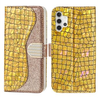 Personalized Crocodile Skin Glittery Powder Splicing Wallet Stand Leather Shell Case for Samsung Galaxy A32 5G